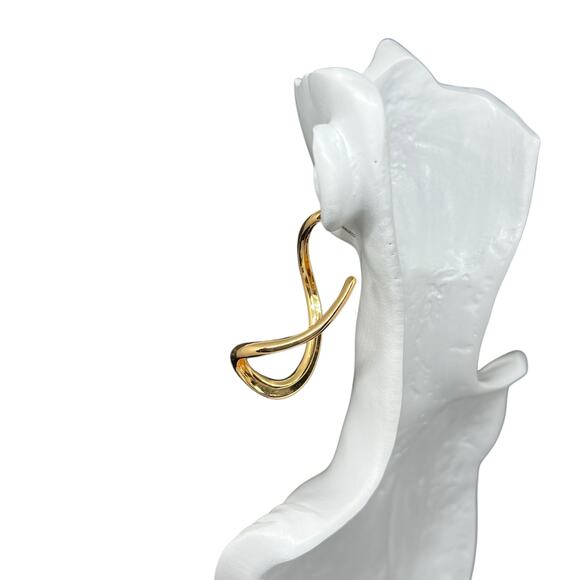 Modern Gold Tone Geometric Square Hoop Statement Earring Minimalist Post Stud - Picture 4 of 8